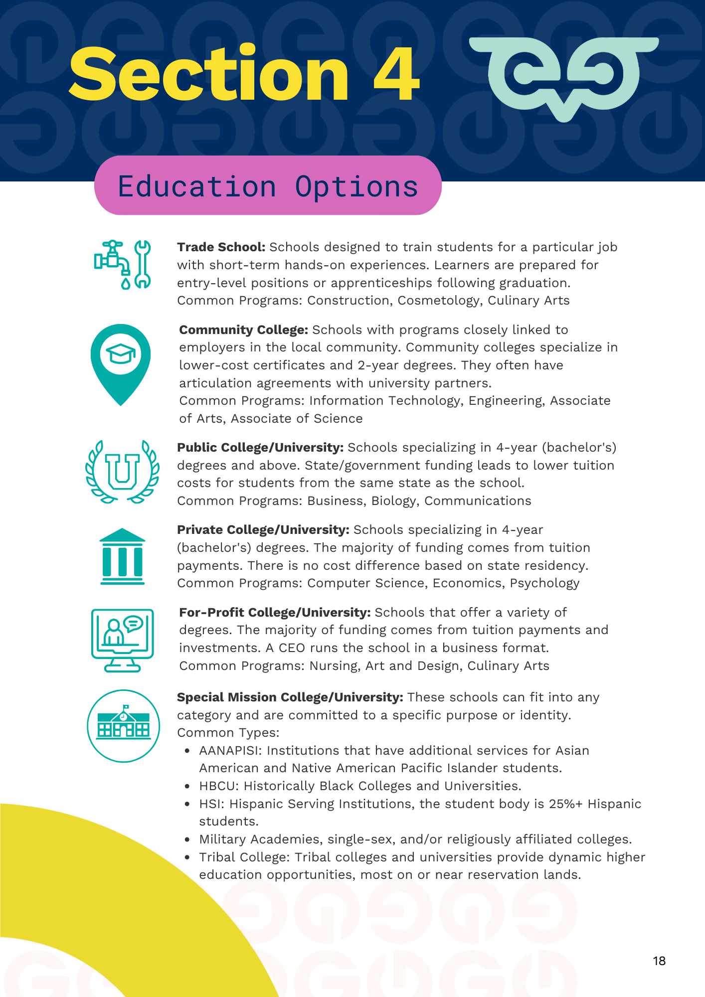 Image of Family Guide Education Options Page